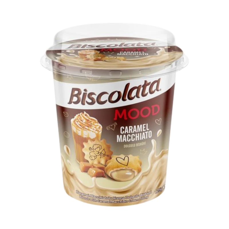 Biscolata Mood - Töltött caramel, macchiato ízű ostyarúd - 100g